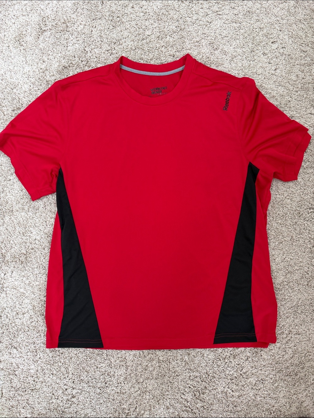 Reebok Men’s Red Short Sleeve Athletic Tee with Black Panels